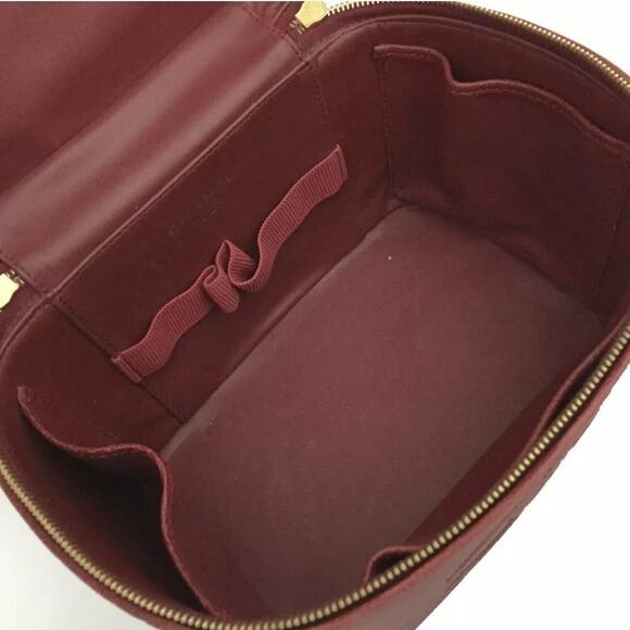 CHANEL CC Logo Grained Calfskin 2way Cosmetics Vanity Hand Bag Red - Picture 6 of 6